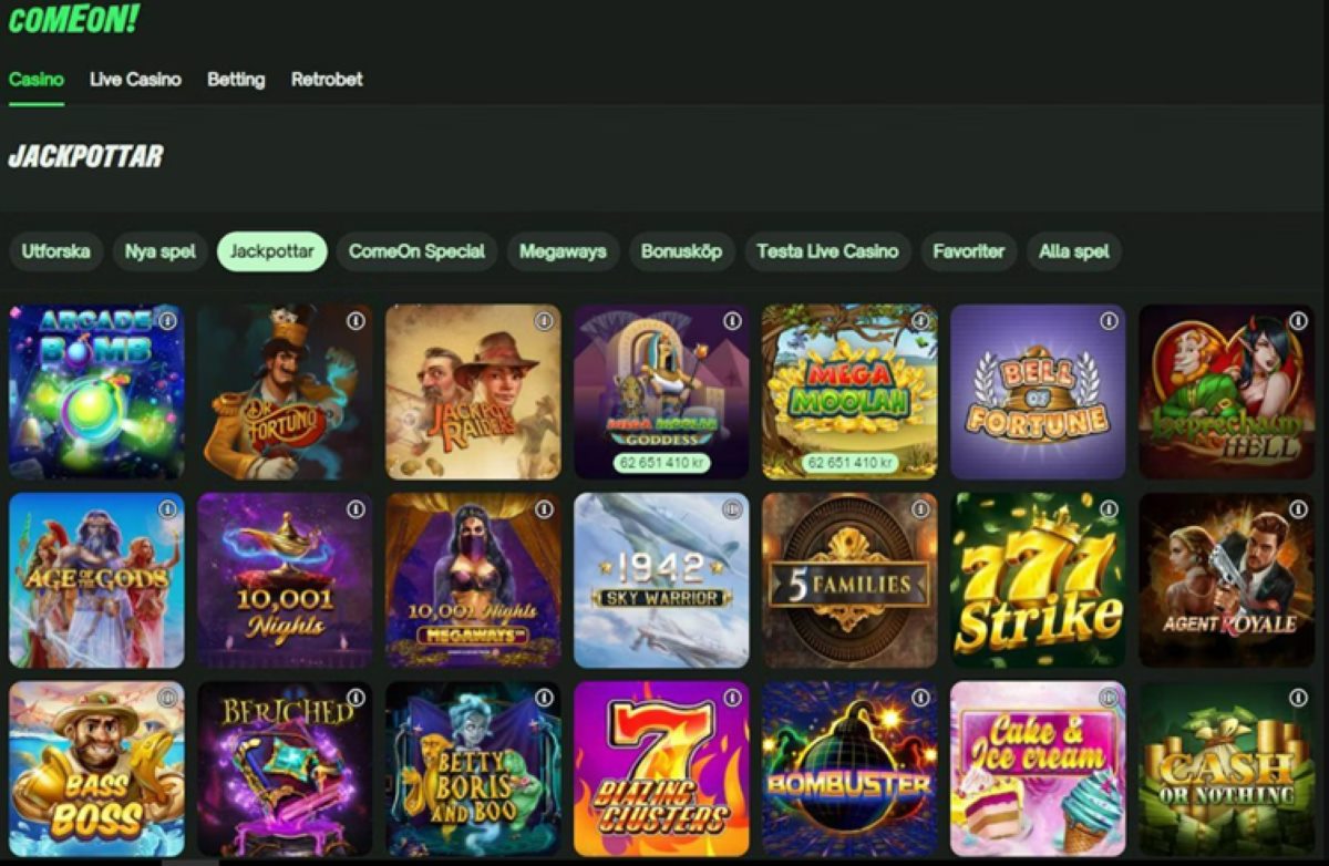 Screenshot of the online casino Netherlands ComeOn Casino